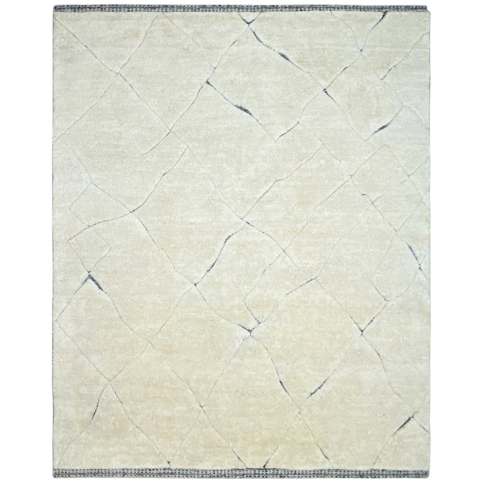 Handgeknüpfter Berber Wollteppich in Elfenbein mit dezentem Linienmuster