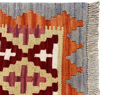 Vintage Kelim Teppich aus 100% Wolle, kleiner Teppich 89x59 cm